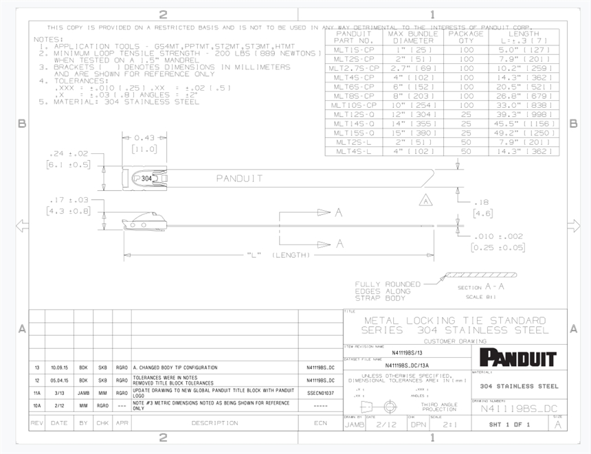 MLT2H-LPAL 美國泛達Panduit 鋁制 帶自鎖頭扎線